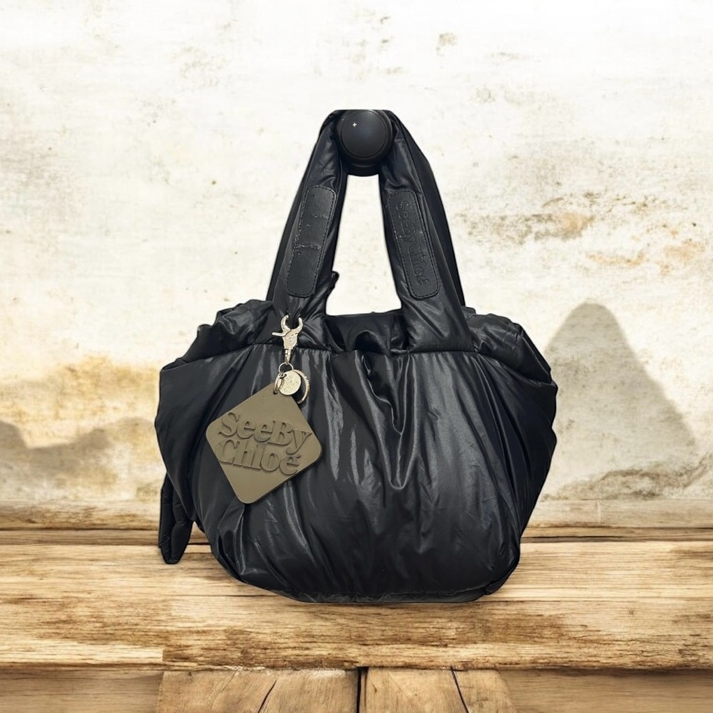 Pre-owned See BY CHLOE Handbag Tote Logo Nylon Leather Black Women's